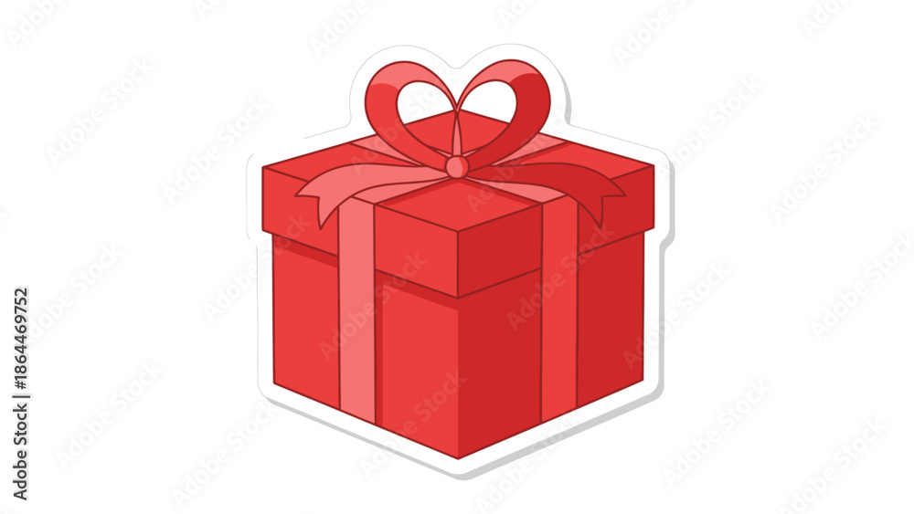 Obraz premium Red Gift Box with Heart Shaped Ribbon, Isolated