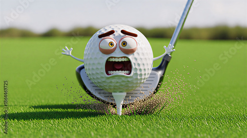 Funny Golf Ball Character Hitting Tee