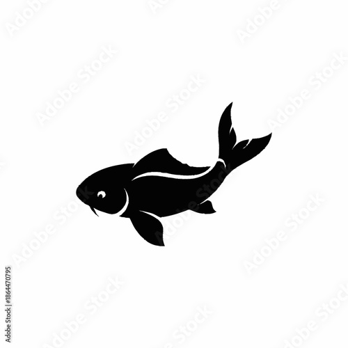 Black silhouette of a koi fish swimming gracefully.