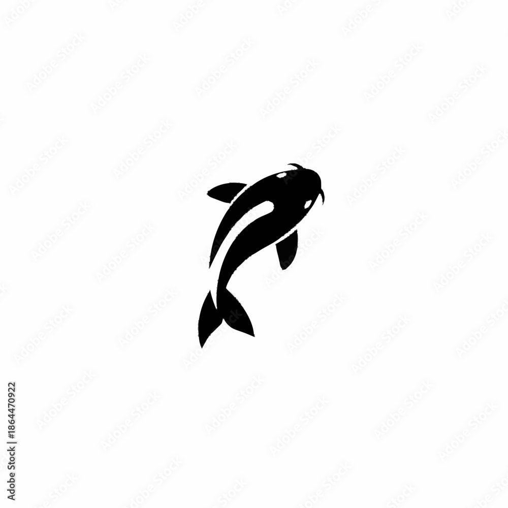 Obraz premium Minimalist black and white illustration of a stylized koi fish swimming gracefully.