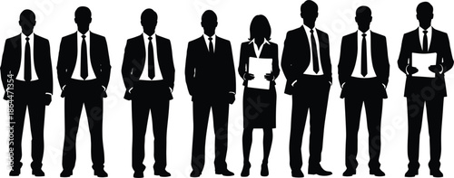 Seven walking silhouettes, pedestrians absorbed in smartphones and backpacks, one walking a dog, sequential motion study illustrating urban distraction and commuter behavior, vector