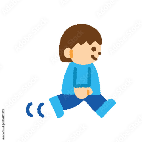 子ども 歩く 女の子 横向き 手描き パステル 人物アイコン