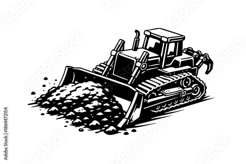 Bulldozer pushing material with blade tilted, dynamic pose