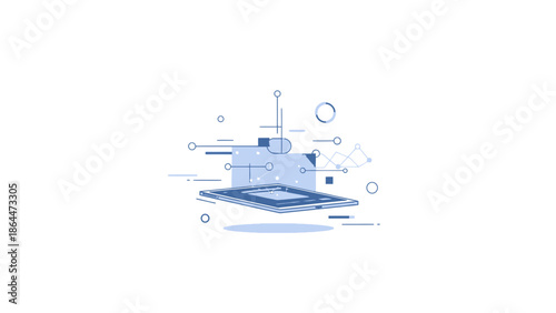 Conceptual illustration of digital data transfer and cloud computing technology.