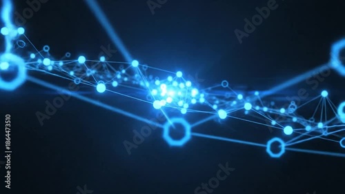 Abstract blue data connections and pulsing network