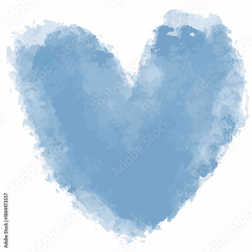 Brush hart in blue. Hand drawn, vector, isolated. Watercolor texter.
