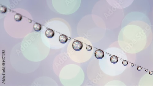 Dew Drops Hang on Line With Soft Bokeh Background Loop Animation