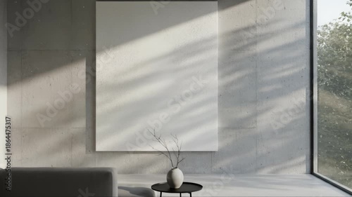 Sunlight Illuminates Minimalist Interior With Blank Canvas and Window