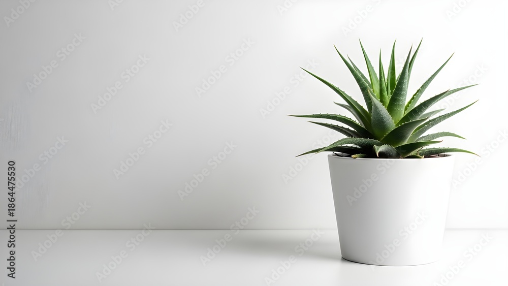 Obraz premium A small potted aloe vera plant on a white surface with a plain white background