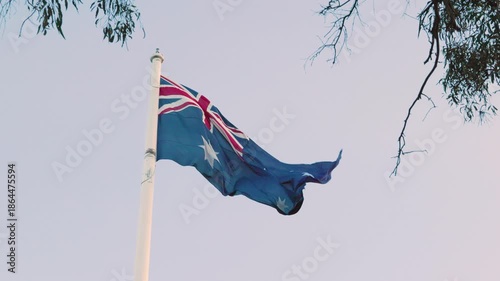 Australia flag on display at the Picnic Point public park area in Toowoomba, Queensland, Australia