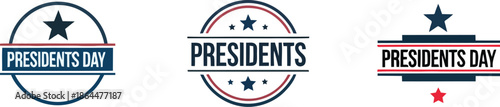 Collection of three patriotic Presidents Day logo designs featuring stars and banners