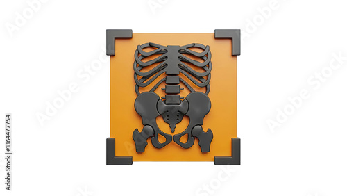 Stylized Human Skeleton Rib Cage and Pelvis on Orange Background