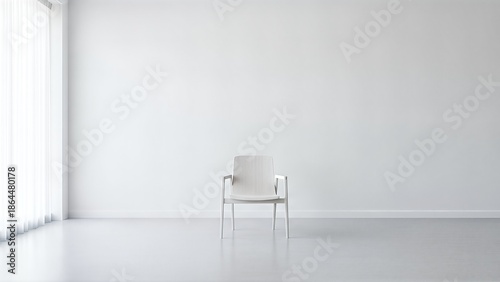 A single white chair in empty room.