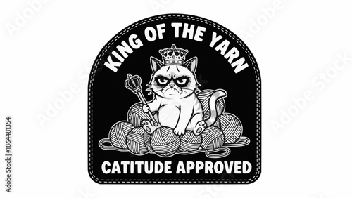 Grumpy Cat King of the Yarn with Crown and Scepter.