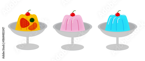 3種類のゼリーのイラストセット/Illustration set of three types of jelly
