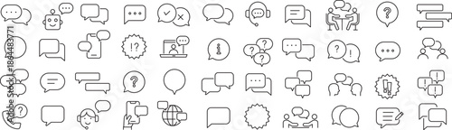 ベクターでモノクロの吹き出しに関する線画アイコンセット
