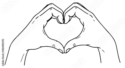 Hand drawn line art illustration of hands depicting a heart shape for expressions of love