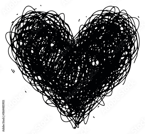 Hand drawn illustration of a heart depicting a scribbled fill for love and emotion concepts