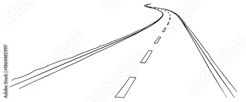 Hand drawn line art illustration of a winding road depicting perspective for journey