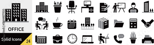 ベクターのオフィスに関するシルエットアイコンセット
