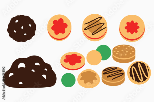 assorted cookies and biscuits on white background