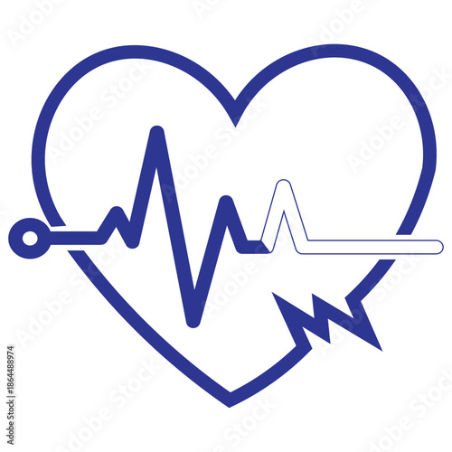 heart with electrocardiogram line breaking apart in blue
