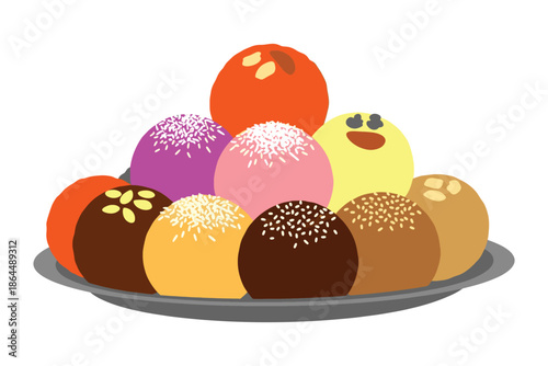 colorful mochi balls on a plate for dessert  traditional japanese sweet food