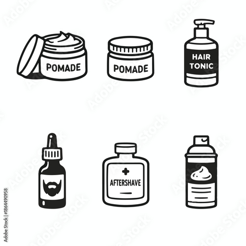 Grooming Icon Set Featuring Pomade and Hair Care Products Illustration