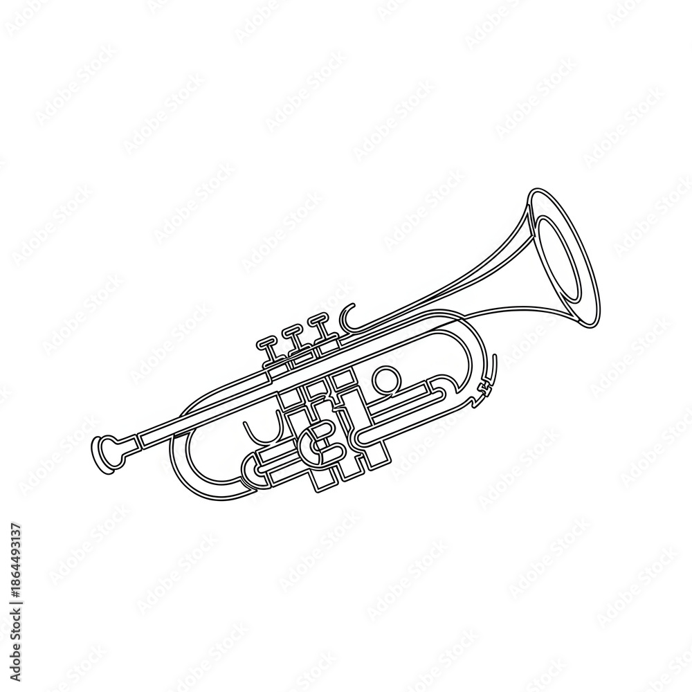 Obraz premium Musical Instrument Illustration A Line Art Drawing of a Trumpet on a White Background
