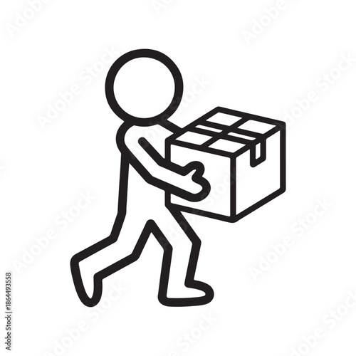 Stick Figure Character Walking While Carrying a Delivery Box Vector Illustration on White Background