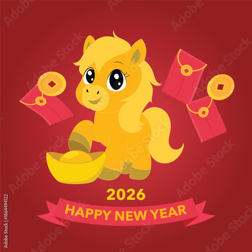 Golden horse and wealthy new year icon