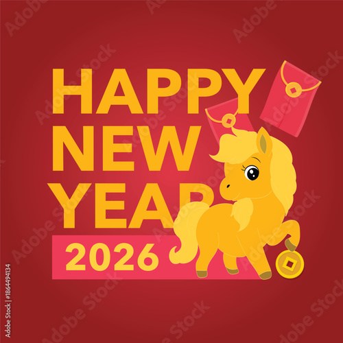 Golden horse and wealthy new year icon