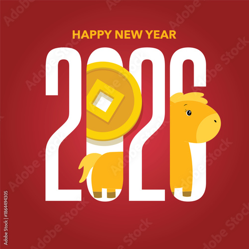 Year of the horse postcard and wealthy new year icon