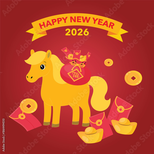 Golden horse and wealthy new year icon