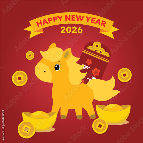 Golden horse and wealthy new year icon