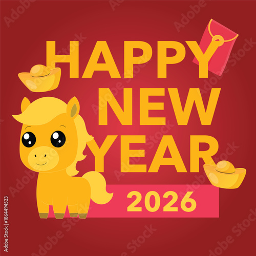 Golden horse and wealthy new year icon