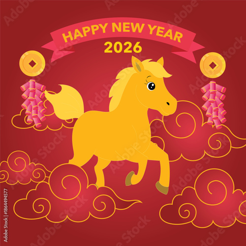 Golden horse and wealthy new year card