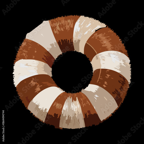 striped brown and white donut shape for lifebuoy rescue equipment or abstract nautical sea travel design element