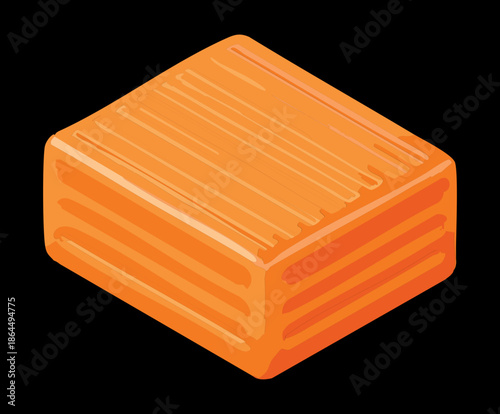 isometric orange rectangular block with grooved texture for construction material or industrial brick architectural design element
