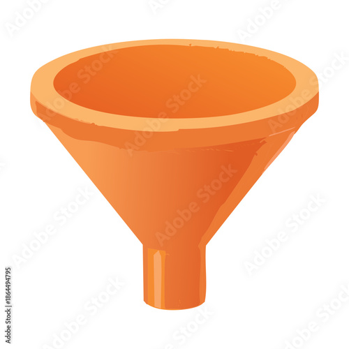 orange industrial funnel for laboratory chemistry equipment and oil pouring process in engineering game asset