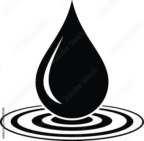 A single drop of water creates ripples in a calm body of liquid from a top-down viewpoint