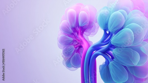 illustration of the human kidney with blue and purple colors 