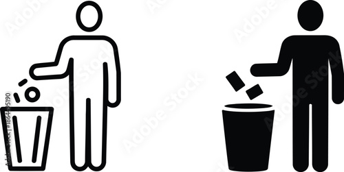 Person disposing waste correctly into a trash can
