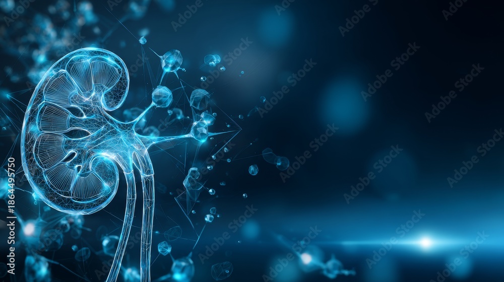 Fototapeta premium abstract blue background with light and human kidney