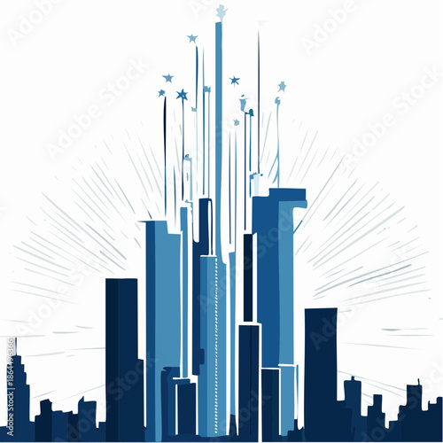 Vibrant cityscape with skyscrapers and stars shining bright