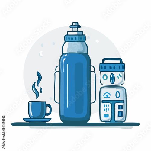 Modern office supplies and hot beverage on a clean desk