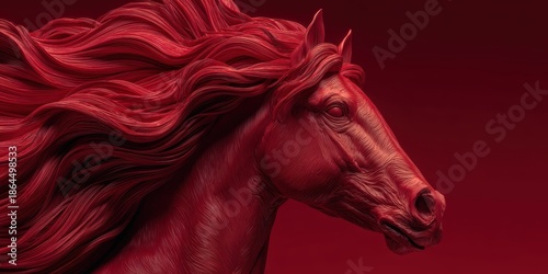 Majestic Horse Sculpture with Flowing Red Mane and Elegant Features