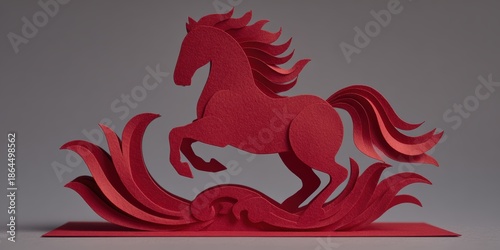 Artistic Red Paper Horse Sculpture on a Neutral Background