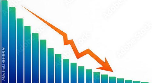 Blue green bar graph with orange arrow pointing down on white background chart bars Free Download Blue green bar graph with orange arrow pointing down on white background chart bars - GFXLoad