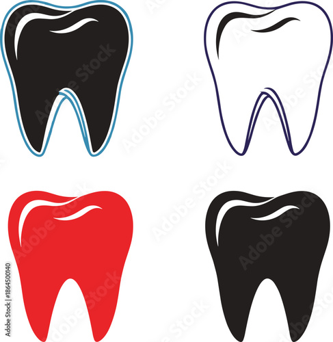 Set of Four Human Tooth Icons in Different Styles Representing Dental Health Oral Hygiene Dentistry Care Toothache Prevention and Medical Clinic